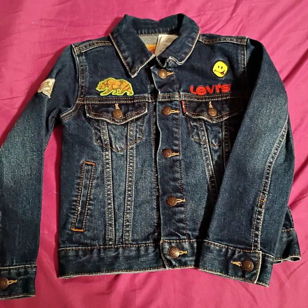 Levi's Kids' Dark Blue Denim Jacket with Embroidered Patches